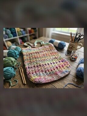 NEW Handmade-Crocheted Variegated Multi-Color Beaded Tote Bag